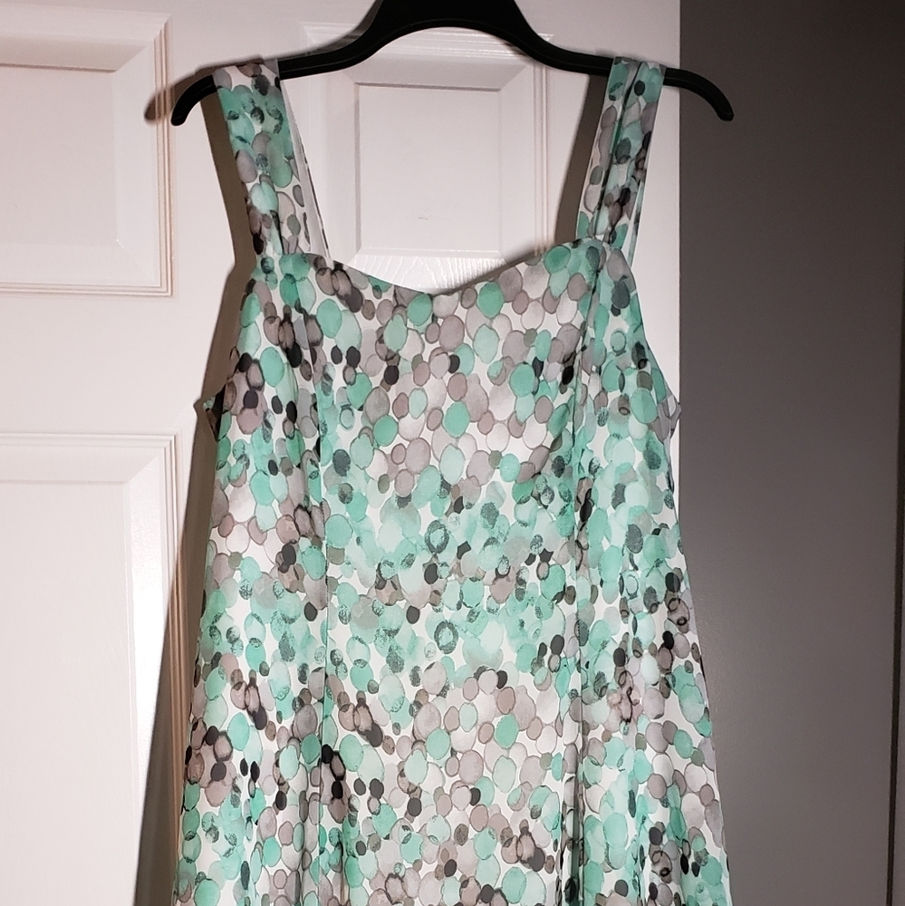 R & K Originals Sleeveless Green and Gray Doted Petite Women Dress